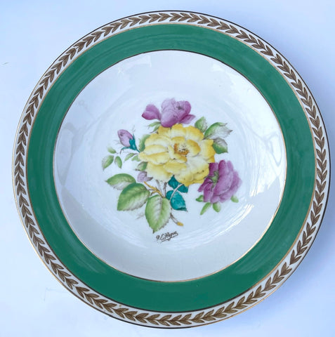 Antique Signed Hand Painted Roses Botanical Transferware Plate  English Cottage