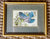 Vintage English Woven Silk Blue Jay on Flower Branch Matted in Gold Frame