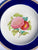 1940 Hand Painted Pink Camelias Botanical English Transferware Plate Blue Border