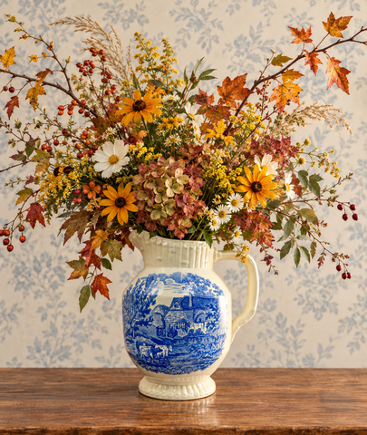 Antique Spode Copeland Blue Transferware Wash Pitcher Grazing Cattle Cows Cottage