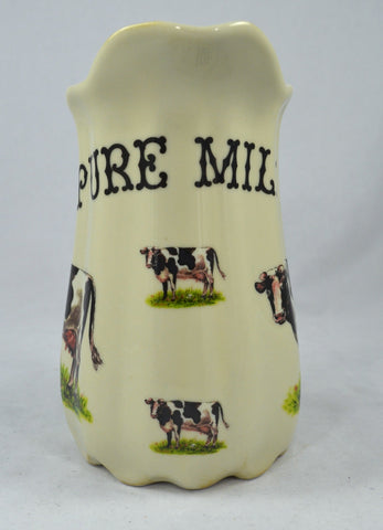 7" Pure Milk Ironstone Advertising Dairy Pitcher with Cows / Cattle