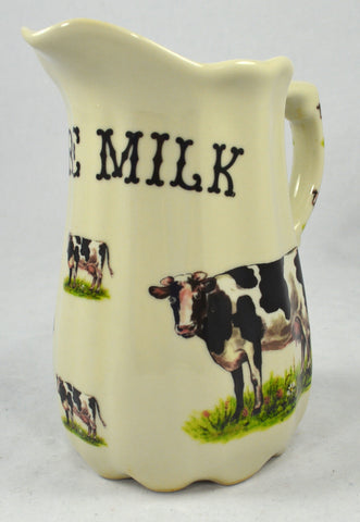 5" Staffordshire Pure Milk Ironstone Advertising Dairy Pitcher with Cows / Cattle
