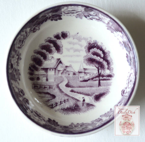 Purple Transferware Staffordshire Salt Cellar Butter Dip Ring Holder  English Scenery Wood and Sons