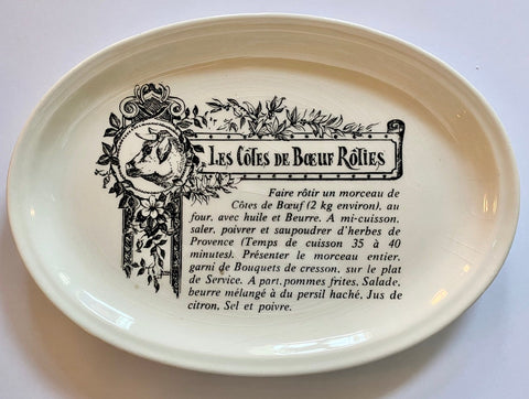 Les Côtes de Boeuf Rôties French Advertising Gien Cow Black Transferware Platter