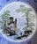 Early 19th Century RARE Davenport Fisherman & Castle on the Lake Staffordshire THREE Color Transferware Rim Bowl / Deep Plate