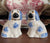 Small Pair White w/ Blue Roses English Staffordshire Spaniel Wally Dog Figurines English Country Decor