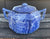 Blue English Transferware Vintage Tea Caddy Jar Canister Pastoral Horse & Bridge Scene
