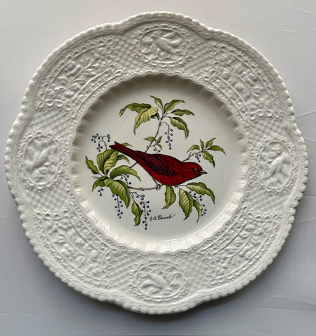 Antique Artist Signed Berries Vines & Summer Tanager🐦 Bird Plate Relief Border
