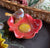 Hand Painted Bird on RED Flower Majolica Soap Dish / Candy Bowl