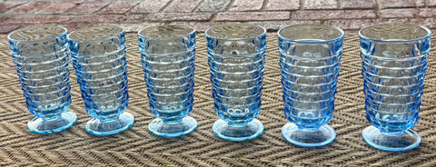 Set of 6 Vintage Colony Light Blue Whitehall Colony Indiana Glass Footed MCM Iced Tea  Pedestal Foot