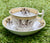 1835 RARE Floral Yellow Bi Color Transferware Teacup & Saucer Birds & Cherry Blossom