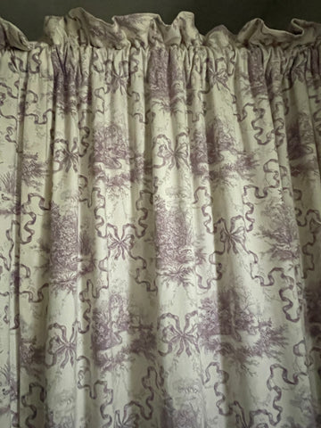 Pair Vintage Waverly Swan Lake Ribbons Lavender Toile Lined Drapery Panels Curtains
