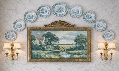 Quiet Country Bridge Crossing in Ornate Carved Frame Painting