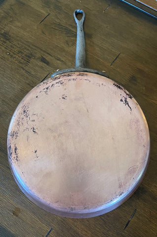 Vintage Falk Belgium Copper Fry Pan w/ Copper Riveted Forged Iron Handle
