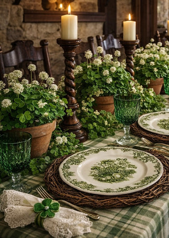 Vintage English Green Transferware Rim Bowl / Plate Basket of Fruits & Foliage