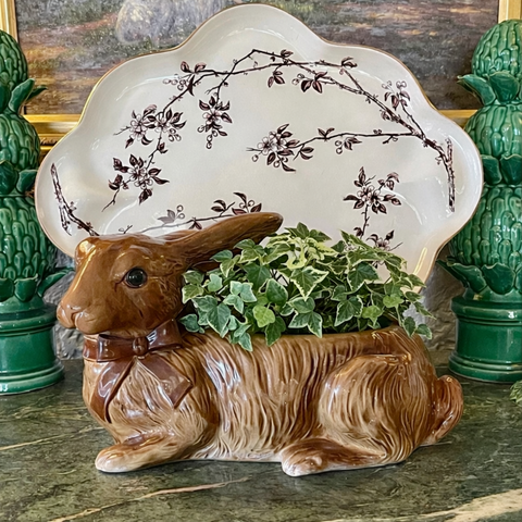 X-LG Lifesize Vintage Fitz & Floyd Realistic Bunny Rabbit  Planter / Flower Pot RARE