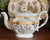 RARE XL Ca 1835 Bi Color Yellow Transferware Teapot Birds Cornelian Cherry Dogwood