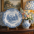 Blue & White China English Transferware Plate Horses Stream Stagecoach English Village