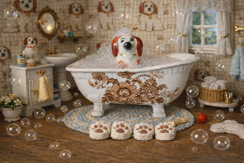 Brown Toile Transferware Ironstone Claw Foot Bath Tub Soap Dish Charlotte England