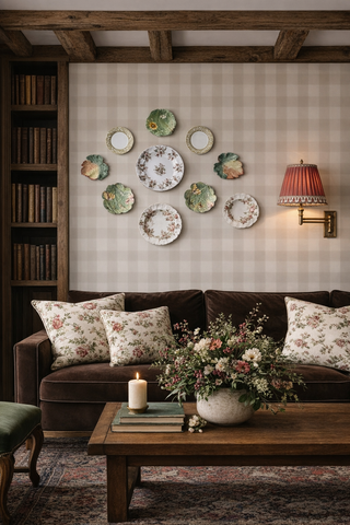 Instant Platewall 10 Piece Mix n Match Brown Transferware & Green Sculpted Leaf Plates