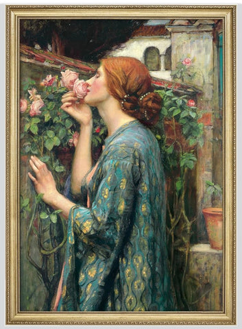 The "Soul of the Rose" Oil Painting Canvas Print in Large Ornate Gilded Wood Frame