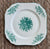 Vintage Teal Green & White Roses Trailing Vines Square Transferware 8" Plate