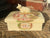 Figural Cow Lid Butter Box / Tea Caddy Red Transferware Ship Scene
