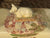 Figural Cow Lid Butter Box / Tea Caddy Red Transferware Ship Scene