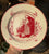 Vintage Pair of French Faience Butter & Cream Making Red Transferware Plates