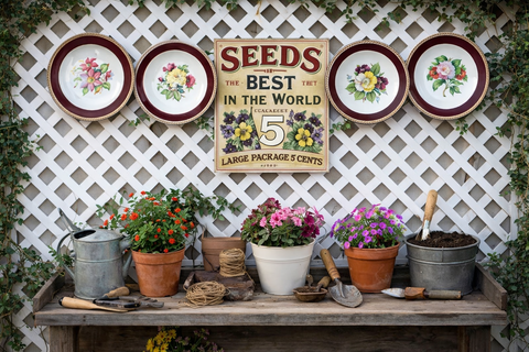 Set 4 Different Antique Hand Painted Botanical Transferware Plates English Cottage