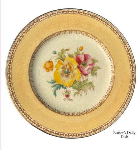 1930 Antique English Artist Signed Hand Painted Poppy Plate