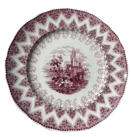 Antique 1840 Samuel Alcock Maroon Purple Transferware Plate Vandyke