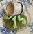 Vintage Majolica Frog on Lily Pad w/ Wicker Matches / Toothpick Holder