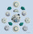 Fragments of Grace: Where Grace Takes Wing 14 Piece Majolica Blue & Green Teal Turquoise Transferware Instant Platewall