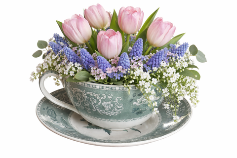 Copeland (Spode) Antique Camilla Green Transferware Vintage Black English Transferware Jumbo 'Joke' Cup Flower Pot & Plate