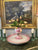 HUGE Antique Copeland Pink / Red Transferware Samovar & Pedestal Centerpiece Serving Platter