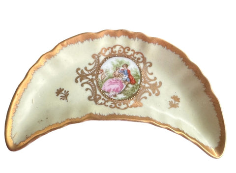 Vintage Lefton Gilt Encrusted Sage Crescent Bone Dish