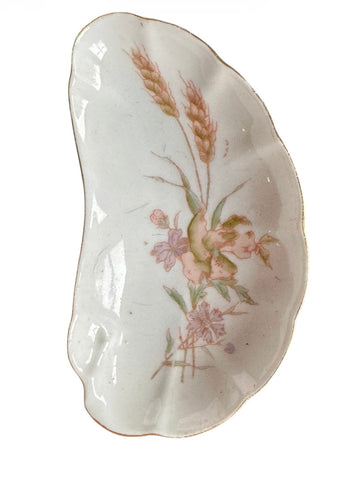 Vintage Pastel Flowers Wheat Transferware Bone Dish