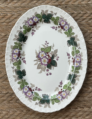 Vintage Wedgwood Green & Lavender Purple English Transferware Platter Bramble Berry Wreath & Vines