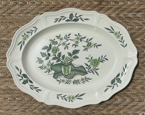 Vintage Wedgwood Chinoiserie Green Leaf English Transferware Platter
