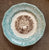 Circa 1834-59 Antique Bi Color Brown & Green English Transferware Plate  Romantic Italian Mountain Scene w/ Swans