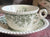 Rare Antique Copeland Spode Ruins Green Transferware Teacup & Saucer Acorn & Oak Leaf Border
