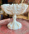 Set of 2 VINTAGE PORTIEUX VALLERYSTHAL FRANCE WHITE MILK GLASS SCROLLED SQUARE COMPOTE & FOOTED BOWL
