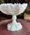 Set of 2 VINTAGE PORTIEUX VALLERYSTHAL FRANCE WHITE MILK GLASS SCROLLED SQUARE COMPOTE & FOOTED BOWL