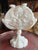 Set of 2 VINTAGE PORTIEUX VALLERYSTHAL FRANCE WHITE MILK GLASS SCROLLED SQUARE COMPOTE & FOOTED BOWL
