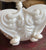 Set of 2 VINTAGE PORTIEUX VALLERYSTHAL FRANCE WHITE MILK GLASS SCROLLED SQUARE COMPOTE & FOOTED BOWL