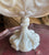 Set of 2 VINTAGE PORTIEUX VALLERYSTHAL FRANCE WHITE MILK GLASS SCROLLED SQUARE COMPOTE & FOOTED BOWL