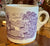 Vtg Purple Transferware Coffee or Cocoa Cup Mug Cattle Sheep Castle Blue White