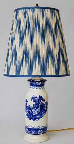 19th C Watteau English Transferware Blue & White Lamp Musical Serenade New Wharf Pottery