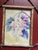 Vintage White 🍇 Grapes Fruit Print on Board w/ Distressed Bamboo & Twig Frame & Hand Painted Border